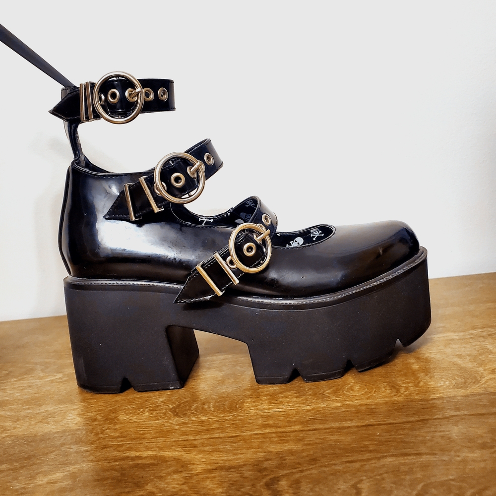 Dolls Kill Black Triple Buckle Platform Shoes